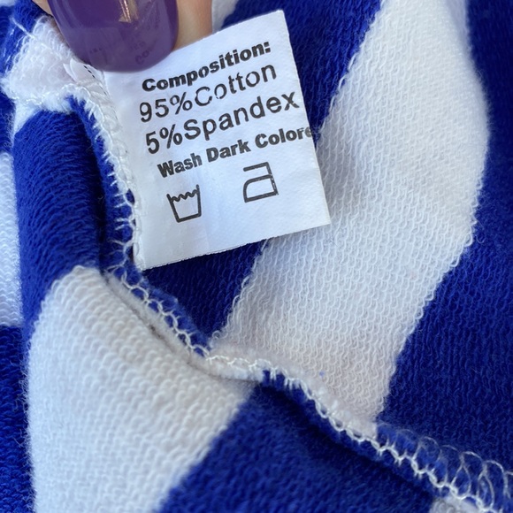 Zaful Blue & White Stripe Long Sleeve Tee Top Shirt Red Cuffs & Neckline Medium - Picture 8 of 8